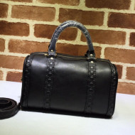 Gucci Small Vintage Leather GG Trim Boston Bag 269876 Black 