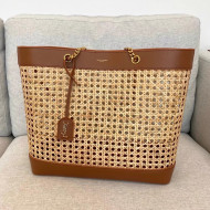Saint Laurent E/W Shopping Tote bag in Woven Cane and Leather 6551432 Brown Gold 2021