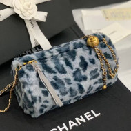 Chanel Leopard Print Small Bowling Bag with Metal Ball AS1899 Blue 2020