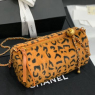 Chanel Leopard Print Small Bowling Bag with Metal Ball AS1899 Yellow 2020