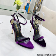 Tom Ford Velvet Padlock Pointy Naked Sandals 105mm Heel Purple 2022 
