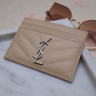 Saint Laurent Grained Leather Card Holder 423291 Apricot/Silver 2021