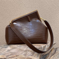 Fendi First Medium Crocodile Print Leather Bag 80018L Khaki 2022 