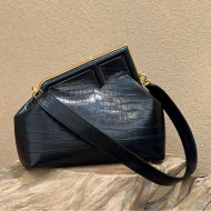 Fendi First Medium Crocodile Print Leather Bag 80018L Black 2022 