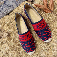 Dior Granville Flat Espadrilles in Navy Blue and Red Hearts I Love Paris Embroidered Cotton 2021
