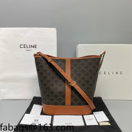 Celine Medium Bucket Bag 16 in Triomphe Canvas and Calfskin Brown 2021