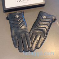 Gucci Chevron Lambskin and Cashmere GG Gloves 13 Black 2020