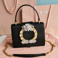 Miu Miu Miv Lady Top Handle Bag in Crocodile Embossed Calfskin 5BA196 Black 2021