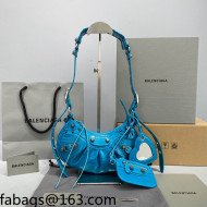Balenciaga Le Cagole XS Shoulder Bag in Crocodile Embossed Calfskin Blue/Aged Silver 2021
