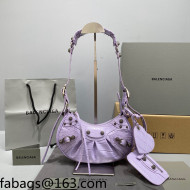 Balenciaga Le Cagole XS Shoulder Bag in Crocodile Embossed Calfskin Lavender Purple/Aged Silver 2021