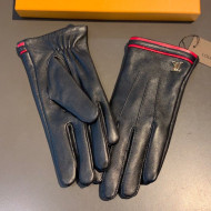 Louis Vuitton Lambskin and Cashmere Web Gloves 02 Black/Red 2020