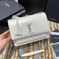 Saint Laurent Sunset Medium Bag in Smooth Leather 442906 White/Silver 2020