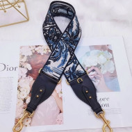 Dior Shoulder Strap with Ring in Blue Dior Palms Embroidery 2021