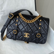 Chanel Aged Calfskin Messenger Flap Bag AS2696 Black/Gold 2021