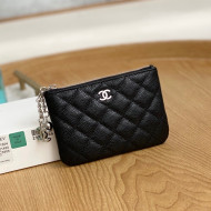 Chanel Grained Calfskin Mini Pouch with Charm A70119 Black/Silver 2022