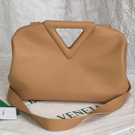 Bottega Veneta Medium Point Calfskin Top Handle Bag Almond Beige 2021