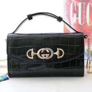 Gucci Zumi Crocodile Embossed Leather Mini Shoulder Bag 564718 Black 2019
