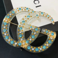 Gucci Resin Double G Brooch with Crystals 566935 2019
