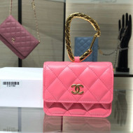 Chanel Lambskin Card Holder with Jewel Hook AP2397 Light Pink 2021