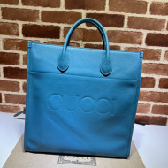 Gucci Leather Medium Tote Bag with Gucci logo 674850 Blue 2022