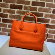 Gucci Leather Small Tote Bag with Gucci logo 674822 Orange 2022