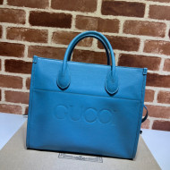 Gucci Leather Small Tote Bag with Gucci logo 674822 Blue 2022