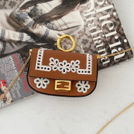 Fendi Nano Baguette Charm in Embroidered Leather Brown 2022
