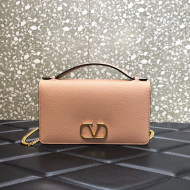 Valentino VLogo Grained Calfskin Chain Wallet/Mini Bag Nude 2022 068