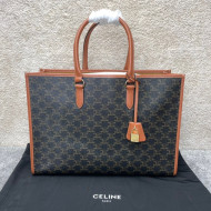 Celine Horizontal Cabas Tote Bag in Triomphe Canvas and Calfskin Brown 2021 197912