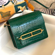 Hermes Sac Roulis 18cm Bag in Crocodile Embossed Calf Leather Green/Gold 2019