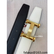 Hermes Epsom Reversible Leather Belt 3.2cm with H Buckle Black/White/Gold 2021 49