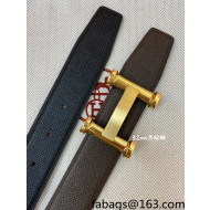 Hermes Epsom Reversible Leather Belt 3.2cm with H Buckle Black/Coffee/Gold 2021 51