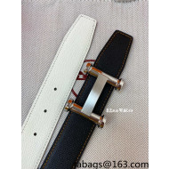 Hermes Epsom Reversible Leather Belt 3.2cm with H Buckle Black/White/Silver 2021 52