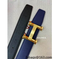 Hermes Epsom Reversible Leather Belt 3.2cm with H Buckle Black/Blue/Gold 2021 53