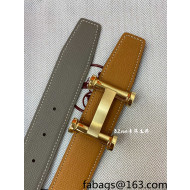 Hermes Epsom Reversible Leather Belt 3.2cm with H Buckle Brown/Grey/Gold 2021 54