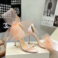 Jimmy Choo Fabric High Heel Sandals 10cm with Large Mesh Bow Light Pink 2022