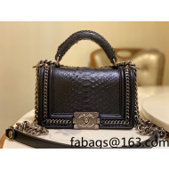 Chanel Pythonskin Leather Small Boy Flap bag with Top Handle and Chain Black/Aged Silver 2022 
