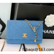 Chanel Denim Wallet on Chain WOC with Ball AP1450 Denim Blue 2022 
