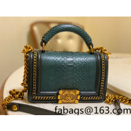 Chanel Pythonskin Leather Small Boy Flap bag with Top Handle and Chain Green/Gold 2022 