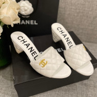 Chanel Quilted Lambskin Heel Slide Sandals 6cm G38820 White 02 2022