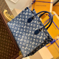 Louis Vuitton Onthego MM Tote Bag in Faded Denim Jacquard M59608 Navy Blue 2022