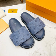 Louis Vuitton Pool Pillow Comfort Monogram Suede Slide Sandals Dusty Blue 2022