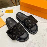 Louis Vuitton Pool Pillow Comfort Monogram Suede Slide Sandals Black 2022