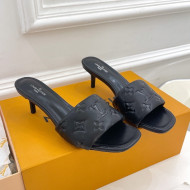 Louis Vuitton Revival High Heel Slide Sandals 5.5cm in Monogram Embossed Lambskin Black 2022 
