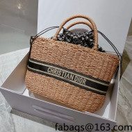 Dior Straw Basket Tote Bag Natural/Blue Oblique 2022