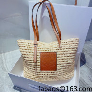 Loewe Medium Straw and Leather Basket Shoulder Bag Beige/Brown 2022 033104