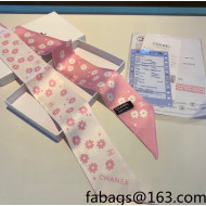 Chanel Daisy Silk Bandeau Scarf 6x120cm White/Pink 2022 040142