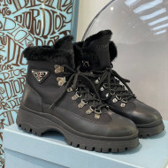 Prada Brixxen Leather and Nylon Lace-ups Boots Black 2021 