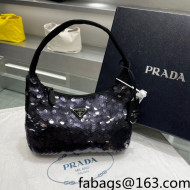 Prada Re-Edition 2000 Sequins Mini Hobo Bag 1NE515 Black 2022 02