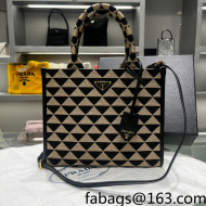 Prada Small Symbole Jacquard Fabric Handbag 1BA354 Black/Beige 2022
